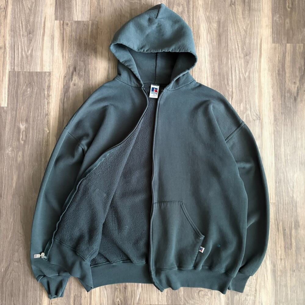 Vintage Russell Athletic Faded Zip Up Hoodie Men's Size XL Teal Aqua Full Zip